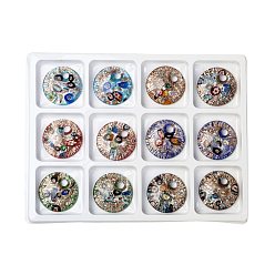 Mixed Color Handmade Silver Foil Lampwork Big Pendants, with Gold Sand, Flat Round, Mixed Color, 50x9mm, Hole: 9mm, 12pcs/box