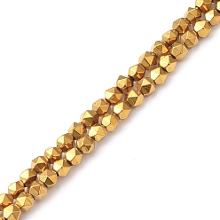 Golden Plated Electroplate Synthetic Non-magnetic Hematite Beads Strands, Faceted, Polygon, Golden Plated, 3.8~4mm, Hole: 1mm, about 99pcs/strand, 14.96 inch(38cm)