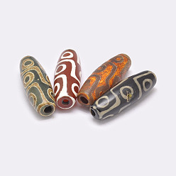 Mixed Color Tibetan Style 9-Eye dZi Beads , Natural Agate Beads, Dyed & Heated, Rice, Mixed Color, 29~30x9~11mm, Hole: 2.5~3mm