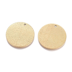 Golden Ion Plating(IP) 304 Stainless Steel Pendants, Textured, Flat Round, Golden, 20x1mm, Hole: 1.4mm