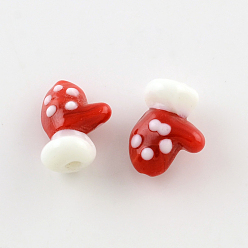 Rouge Perles lampwork, perles au chalumeau, faits à la main, gant pour Noël, rouge, 18~19x14x9~10mm, Trou: 1mm