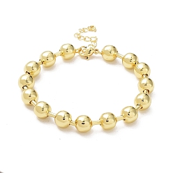 Real 18K Gold Plated Rack Plating Brass Ball Chain Bracelets for Women, Long-Lasting Plated, Lead Free & Cadmium Free, Real 18K Gold Plated, 7-1/4 inch(18.4cm), Bead: 8mm