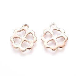 Rose Gold 201 Stainless Steel Charms, Clover, Rose Gold, 12x11x0.8mm, Hole: 1.2mm