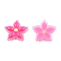 Hot Pink Transparent Resin Enamel Cabochons, Flower, Hot Pink, 23x23.5x5.5mm