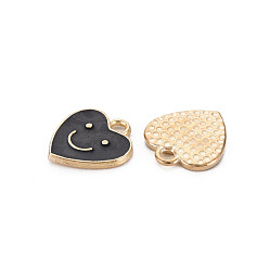 Black Alloy Enamel Charms, Cadmium Free & Lead Free, Light Gold, Heart with Smile, Black, 13x12x1.5mm, Hole: 1.6mm