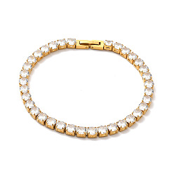 Golden Clear Cubic Zirconia Tennis Bracelet, 304 Stainless Steel Link Chain Bracelet for Women, Golden, 8-3/8 inch(21.3cm)