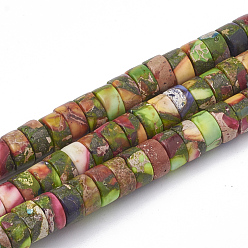 Colorido Hilos de perlas imperiales de jaspe imperial, perlas heishi, Disco redondo plano, colorido, 6~6.5x3~3.5 mm, agujero: 1 mm, sobre 113 unidades / cadena, 15.5 pulgada