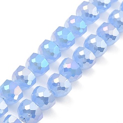 Cornflower Blue AB Color Plate Glass Beads Strands, Imitation Jade, Faceted Half Round, Cornflower Blue, 7~7.5x5mm, Hole: 1mm, about 80pcs/strand, 20.87''~21.26''(53~54cm)