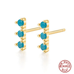 Turquoise Golden Sterling Silver Micro Pave Cubic Zirconia Stud Earrings for Women, Rectangle Bar, Turquoise, 9x3mm
