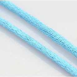 Deep Sky Blue Macrame Rattail Chinese Knot Making Cords Round Nylon Braided String Threads, Satin Cord, Deep Sky Blue, 2mm, about 10.93 yards(10m)/roll