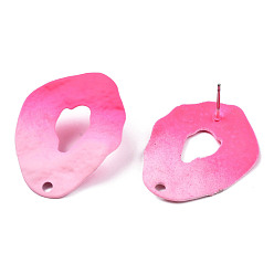 Ярко-Розовый Окрашенные спрей железные серьги, с отверстием, твист слеза, ярко-розовый, 31x25 мм, отверстие : 2 мм, штифты : 0.7 мм