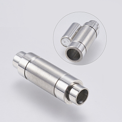 Stainless Steel Color 304 Stainless Steel Magnetic Clasps with Glue-in Ends, Frosted, Column, Stainless Steel Color, 24x7mm, Hole: 4mm