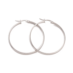 Stainless Steel Color 201 Stainless Steel Big Hoop Earrings with 304 Stainless Steel Pins for Women, Stainless Steel Color, 3x40mm