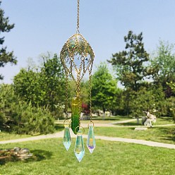 Yellow Green K9 Glass Pendant Decorations, Hanging Suncatchers, for Home Garden Decorations, Cone & Bullet, Yellow Green, 270~280mm
