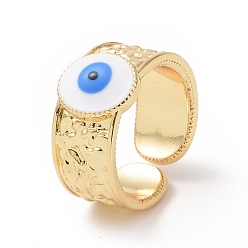 White Enamel Evil Eye Open Cuff Ring, Real 18K Gold Plated Brass Jewelry for Women, Cadmium Free & Lead Free, White, US Size 6 1/2(16.9mm)