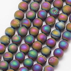 Colorful Electroplated Natural Agate Bead Strands, Round, Grade A, Colorful, 6mm, Hole: 1mm, about 30pcs/strand, 7.5 inch