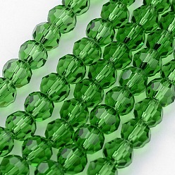 Verde Lima Abaloiros de vidrio transparentes, imitar cristal austriaco, facetado (32 facetas), rondo, verde lima, 8 mm, agujero: 1 mm, sobre 70~72 unidades / cadena, 20~21 pulgada