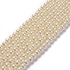 Linen Grade A Glass Pearl Beads, Pearlized, Round, Linen, 4mm, Hole: 0.7~1.1mm, about 100pcs/Strand, 16''(40.64cm)