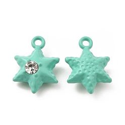 Turquoise Spray Painted Alloy Pendants, with Rhinestone, Hexagram Charm, Turquoise, 13x10x5mm, Hole: 1.2mm