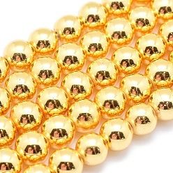 Golden Plated Electroplate Non-magnetic Synthetic Hematite Beads Strands, Grade AAA, Long-Lasting Plated, Round, Golden Plated, 10mm, Hole: 1.2mm, about 42pcs/strand, 15.7 inch(40cm)
