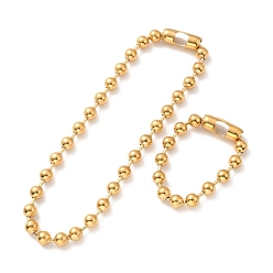 Doré  Placage sous vide 304 ensemble collier et bracelet en chaîne à billes en acier inoxydable, ensemble de bijoux avec fermoir à chaîne boule pour femme, or, 8-5/8 pouce (22~47.3 cm), perles: 10 mm