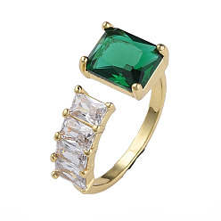 Verde Anillo de puño abierto con rectángulo de circonita cúbica, joyas de latón chapado en oro real 18k para mujer, sin níquel, verde, tamaño de EE. UU. 6 1/4 (16.7 mm)