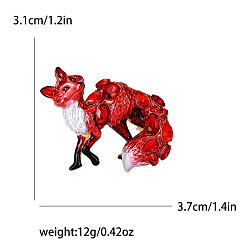 Roja Broche de la aleación, pin de esmalte de diamantes de imitación, joyas para mujeres, zorro, rojo, 31x37 mm