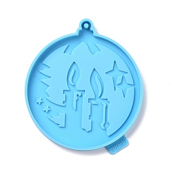 Others Christmas Themed Big Pendant Silicone Molds, Resin Casting Molds, for UV Resin, Epoxy Resin Craft Making, Flat Round, Candle Pattern, 117x104x9mm, Hole: 3.8mm