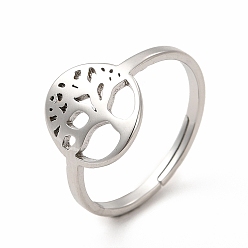 Нержавеющая Сталь Цвет 304 регулируемое кольцо из нержавеющей стали «Древо жизни» для женщин, цвет нержавеющей стали, размер США 6 (16.5 мм)