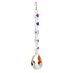 Teardrop Décorations de pendentif en verre ab clair, avec lien octogonal en verre, décorations de jardin suspendues, larme, pendentif: 50 mm