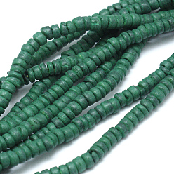 Verde Oscuro Filamentos de cuentas de rondelle de coco natural, verde oscuro, 4~8x2~6 mm, agujero: 1 mm, sobre 108 unidades / cadena, 15 pulgada