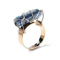 Kyanite Adjustable Natural Kyanite Finger Rings, with Light Gold Brass Findings, Nuggets, US Size 8 1/4(18.3mm)