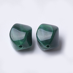 Vert Foncé Perles acryliques, style de pierres fines imitation, nuggets, vert foncé, 15.5x12x12mm, trou: 1.8 mm, environ 310 pcs / 500 g