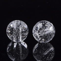 Clear Transparent Acrylic Beads, with Glitter Beads, Round, Clear, 10mm, Hole: 1.8mm, about 940pcs/500g