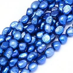 Royal Blue Dyed Natural Cultured Freshwater Pearl Beads Strands, Oval, Royal Blue, 10~15x6~10mm, Hole: 0.8mm, about 30~34pcs/strand, 14.1 inch(36cm)