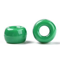 Verde Cuentas de plástico opaco, barril, verde, 9x6 mm, agujero: 3.8 mm, Sobre 1950 unidades / 500 g