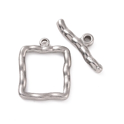 Stainless Steel Color 304 Stainless Steel Toggle Clasps, Wavy Square, Stainless Steel Color, Square: 25.5x20.5x2.5mm, Hole: 1.8mm, Bar: 27x8.5x3.5mm, Hole: 2mm