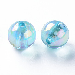 Turquoise Pâle Perles acryliques transparentes, de couleur plaquée ab , ronde, turquoise pale, 12x11mm, Trou: 2.5mm, environ566 pcs / 500 g