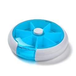 Deep Sky Blue Plastic Bead Containers, for Small Parts, Hardware and Craft, 7 Compartments, Flat Round, Deep Sky Blue, 9.05x2.4cm, Hole: 28x13mm, Inner Diameter: 2.7x2.7cm