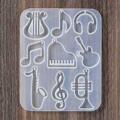 Musical Instruments DIY Pendant Silicone Molds, Resin Casting Molds, for UV Resin, Epoxy Resin Craft Making, Musical Instruments, 143x110x5mm, Hole: 2~2.3mm, Inner Diameter: 29~59x21~38mm