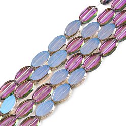 Old Rose Painted Transparent Glass Beads Strands, Oval, Old Rose, 8~10x6x2.5mm, Hole: 1mm, about 54Pcs/strand, 19.69~20.87''(50~53cm)
