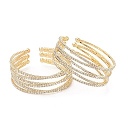 Light Gold Bracelets de manchette en strass en alliage de fer, bracelets ouverts, terminer avec strass inamovible, or et de lumière, 3/4~1 pouce (1.8~2.4 cm), diamètre intérieur: 2-1/8 pouce (5.4 cm)