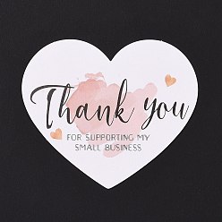 White Coated Paper Thank You Greeting Card, Heart with Word Thank You Pattern, for Thanksgiving Day, White, 60x70x0.1mm, 30pcs/bag