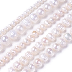 Blanc Brins de perles de culture d'eau douce naturelles, pomme de terre, blanc, 4~12x4~12mm, Trou: 0.5~1mm, Environ 28~100 pcs/chapelet, 13.8 pouces ~ 15.7 pouces (35~40 cm)