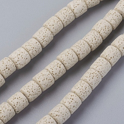 Beige Brins de perles de pierre de lave naturelle, teint, colonne, beige, 8~8.5x8~8.5mm, Trou: 2mm, environ 46 pcs / brin, 15.35 pouces (39 cm)