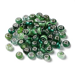 Green Resin European Beads, with Platinum Plated Brass Core, Rondelle, Green, 13.5x9mm, Hole: 5mm