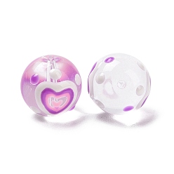 Purple Handmade Glass Enamel Beads Strands, Round with Heart, Purple, 13x12mm, Hole: 1.2mm, about 30pcs/strand