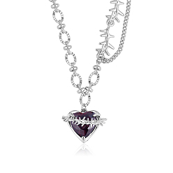Platinum Red Heart Zirconia Necklace Adjustable Chain Gemstone Pendant Necklace Fashion Solitaire Love Eternity Crystals Choker Charms Jewelry Gift for Women Mother's Day birthday Christmas, Platinum, 18.11 inch(46cm)