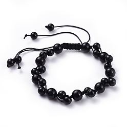 Agate Noire Nylon réglable bracelets cordon tressé de perles, avec des perles d'agate noire naturelle (teintes), 2-1/8 pouces ~ 3-1/2 pouces (5.4~8.8 cm)