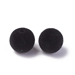 Noir Perles acryliques flocky, ronde, noir, 14mm, Trou: 2mm